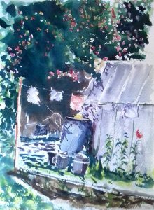 watercolour sketch, done in the russian countryside by artist roy munday, runs art classes on merseyside and lancashire