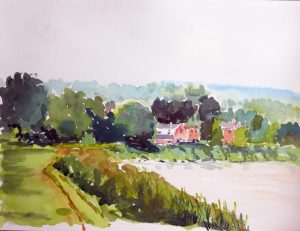 watercolour painting, by roy munday, river severn , from Framilode, art classes for beginners