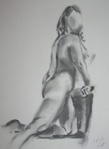 charcoal study of female nude, done in the life class for beginners, merseyside