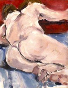 oil painting of femaile nude, painted in the life class, liverpool, merseyside