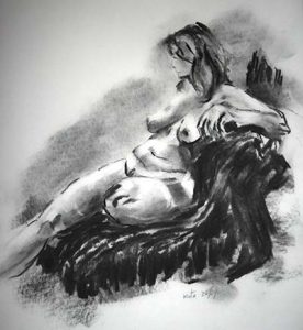 life drawing class, nude done in charcoal in life class on merseyside