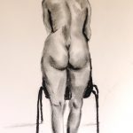 beginners life drawing class, drawing done in charcoal of female model, liverpool