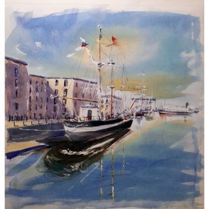 Tall ship, Albert Dock, watercolour painting, liverpool waterfront, painting, Liverpool, Liverpool, Watercolour