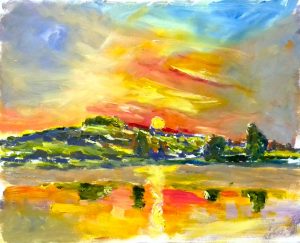 may hill, Gloucestershire, Worcestershire, riiver Severn, painting, artist roy munday, 