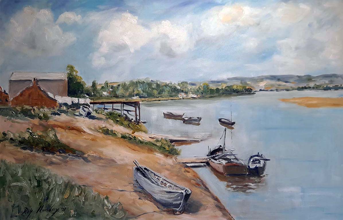 An oil painting. This painting, lower framilode, Gloucestershire, ferry crossing, commission a painting of, Gloucestershire, my house,