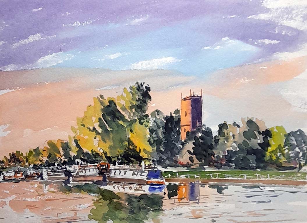 Frampton on Severn, painting, sunset, river Severn, buy painting of, Gloucestershire