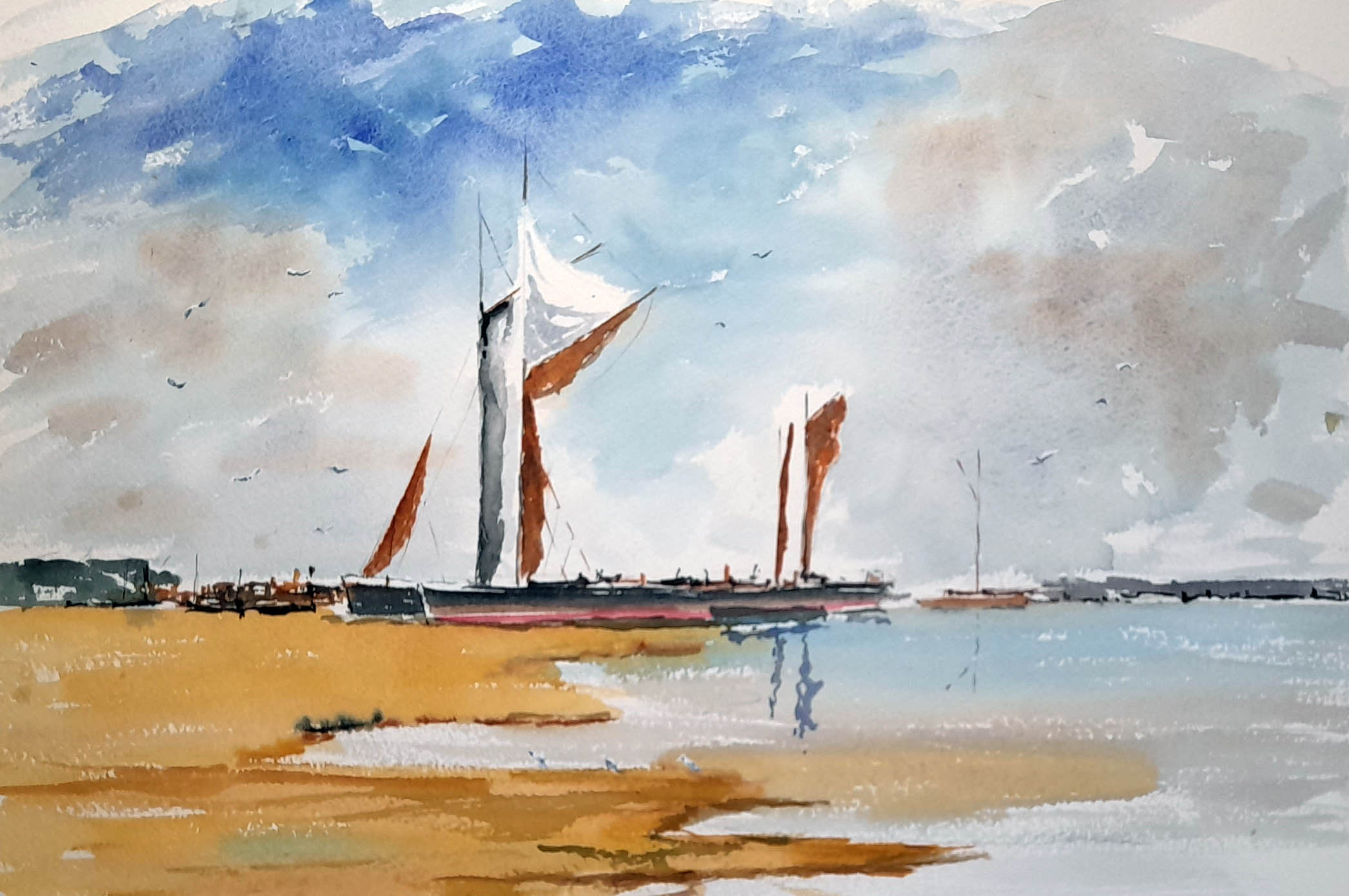 Thames barges, art classes near me, watercolours, paintings of Gloucestershire, paintings for sale, art classes, beginners, near me,