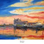 From my original oil painting, depicting a nostalgic scene: ships entering and leaving the river Mersey, with a tugboat, 1960's Price, print only £54 includes delivery with the UK. Overseas, please contact me for price.