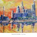 Sunset, Liver Building, Liverpool, Merseyside, print of an oil painting, by artist Roy Munday, gifts for sale, paintings, for sale, Liverpool, Merseyside,
